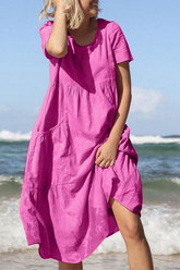 Vestidos con falda pastel, cuello redondo y abertura lateral lisa